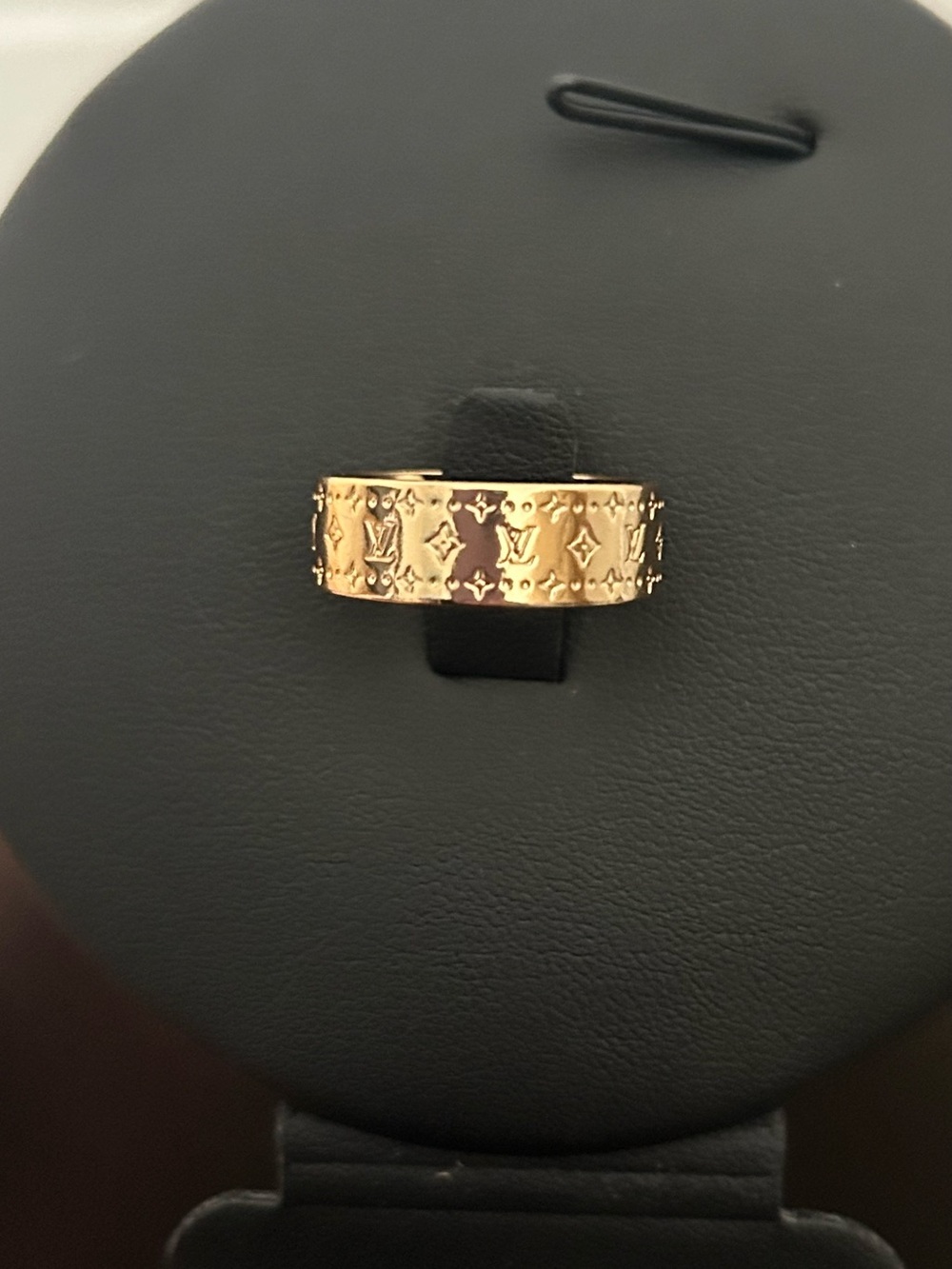 Gold Tone Monogram Engraved Band Ring